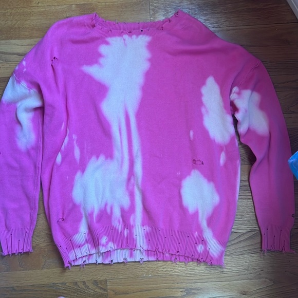 Fate szS tie die distressed cotton sweater. Pink/white - Picture 1 of 8